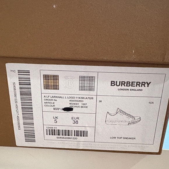 Burberry Women's Checkered Sneakers - Beige and Black - Picture 5 of 5